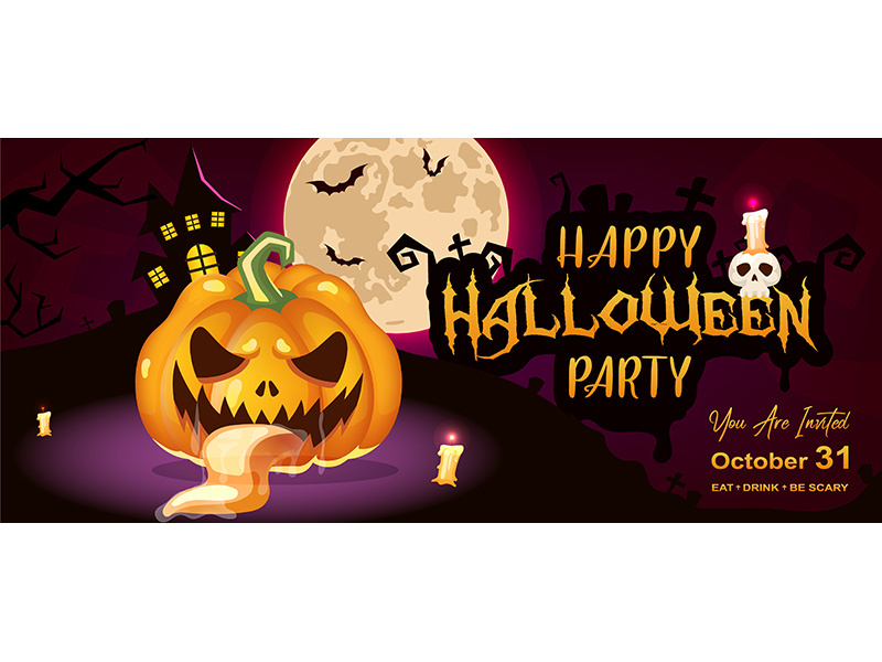 Happy halloween party flat banner vector template