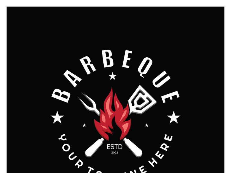 Smoke and BBQ Barbecue Vintage hot grill, with crossed flames and spatula. Logo for restaurant, badge, cafe and bar.vector