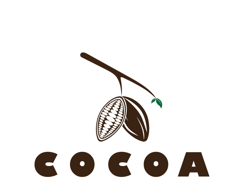 cocoa logo,cocoa bean,cocoa tree,cocoa branches and leaves,chocolate mix on white background,vintage,modern,simple,minimalist icon illustration template design vector