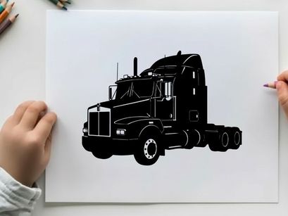 Silhouette of a large semi truck with sleeper cabin