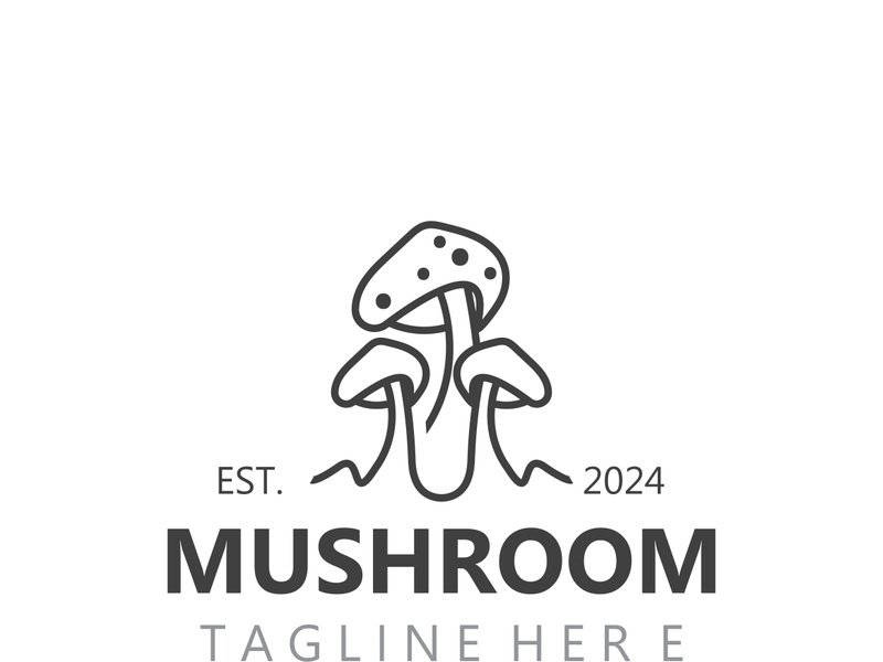 Mushroom botanical logo  modern and simple stamp style. nature or food template