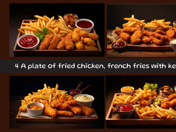 A plate of fried chicken, french fries with ketchup and  mayonnaise preview picture