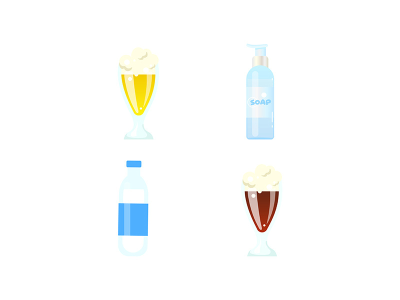 Beverages flat color vector objects set