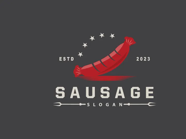 Sausage Logo, Vector Meat Fork and the Sausage Food
