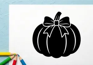 Silhouette of a Halloween Pumpkin with Bow for Fall Decor