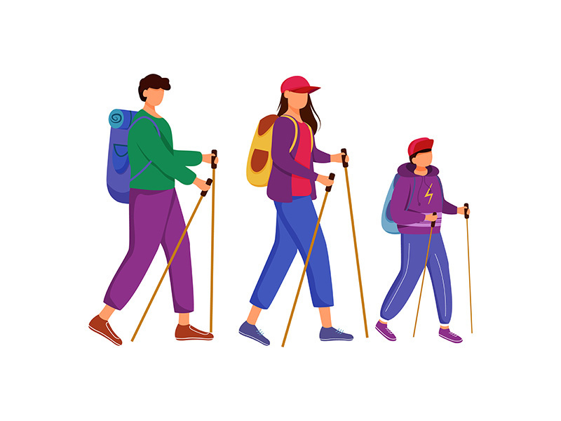 Family walking tour flat vector illustration
