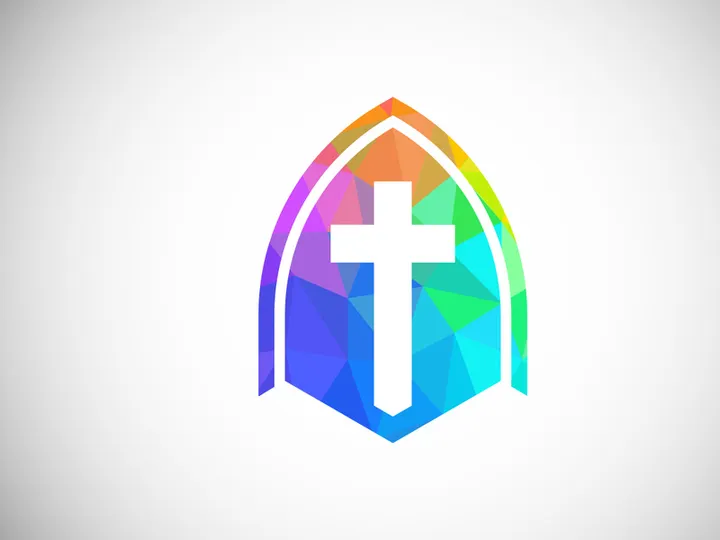Low poly style church logo. Christian sign symbols. The Cross of Jesus