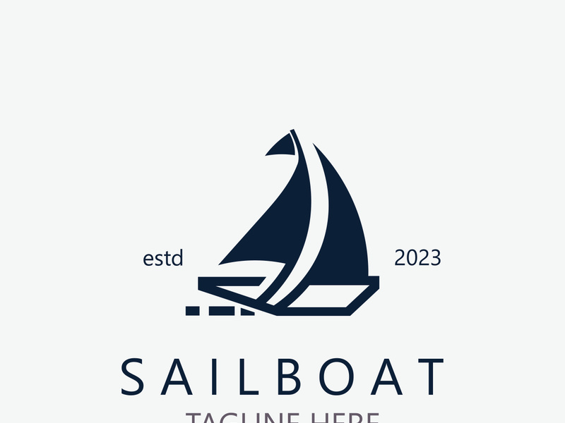 Sailboat vintage logo minimalist with wave, travel yacth or sailing boat vector design template
