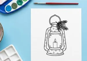 Ilustrasi lentera Natal buatan tangan dengan lilin dan cabang pinus untuk dekorasi liburan