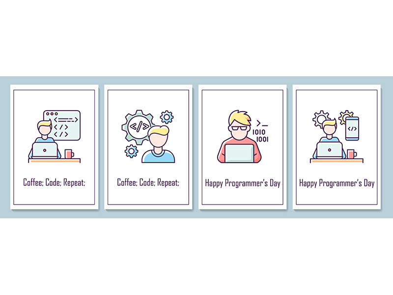 International programmers day greeting cards with color icon element set