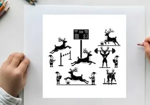 Reindeer silhouette illustrations in various sports and activities