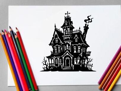 Geisterhaftes viktorianisches Haus mit Schornsteinrauch und unheimlicher Atmosphäre