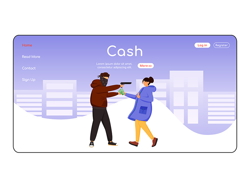 Cash theft landing page flat color vector template