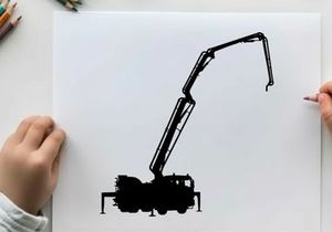 Silhouette of a mechanical excavator with a long boom and bucket