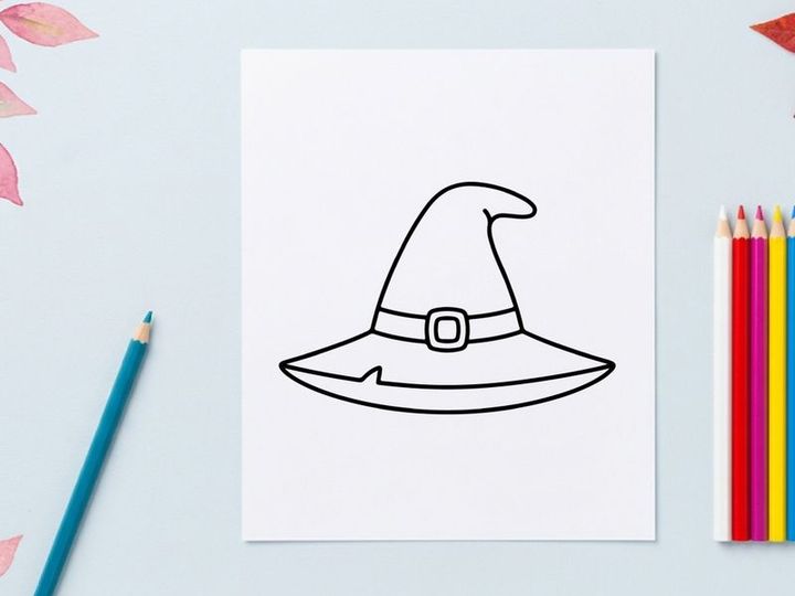 Simple witch hat icon isolated on white. Minimalist Halloween costume accessory vector illustration for design.