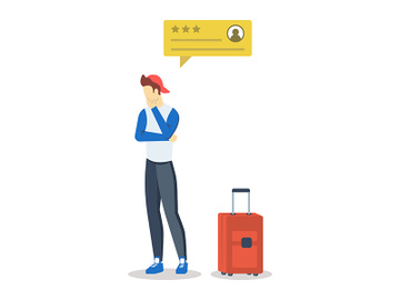 Traveller with neutral review bubble semi flat RGB color vector illustration preview picture
