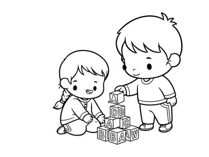 Children learning alphabet blocks vector illustration flat design