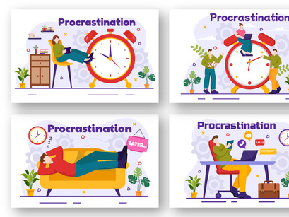 12 Procrastination Vector Illustration