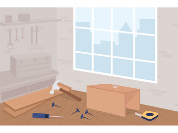Carpentry workshop flat color vector illustration preview picture