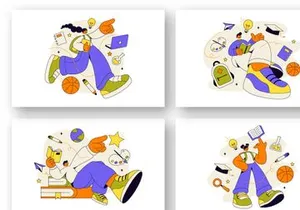 6 Student Vector Illustration