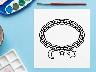 Bracelet with moon and star charms. Minimalist jewelry icon with celestial design elements.