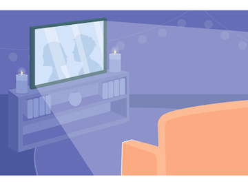 Watching movie at home flat color vector illustration preview picture