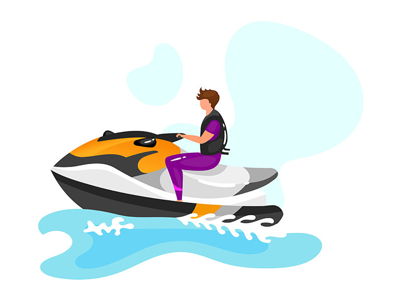 Man on water scooter flat vector illustration