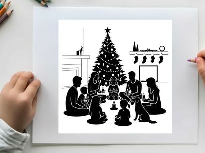 Family in silhouette celebrating around a christmas tree
