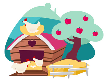 Chicken farm flat vector illustration preview picture