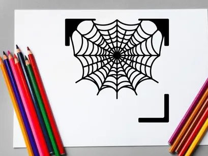 Black and White Spider Web with Dew Drops for Halloween or Nature Themes