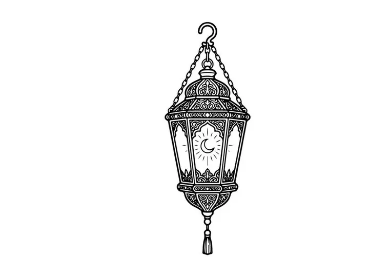 Vintage lantern with ornate metalwork hanging outdoors. Antique decorative light fixture featuring intricate floral engravings and glass panels.