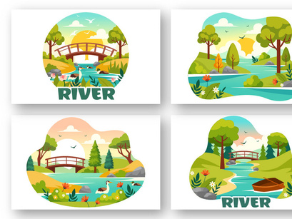 9 River Landscape Illustration