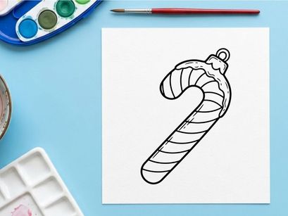 Hand-drawn candy cane with bow for festive Christmas holiday celebration decoration