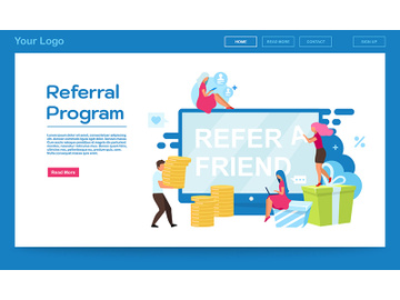 Referral program landing page vector template preview picture