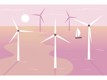 Floating wind turbines flat color vector illustration preview picture