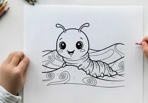 Cute cartoon caterpillar smiling on swirls vector illustration
