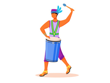 Brazil carnival drummer flat color vector faceless character preview picture