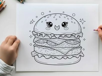 Cute cartoon burger smiling face vector illustration