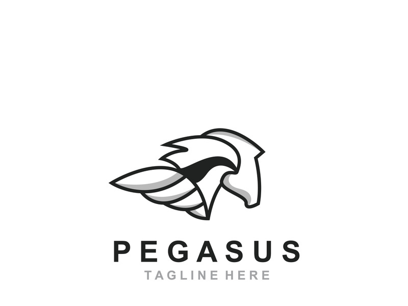 Pegasus horse Logo minimalist, Line art, Modern simple mascot, Mystic premium emblem