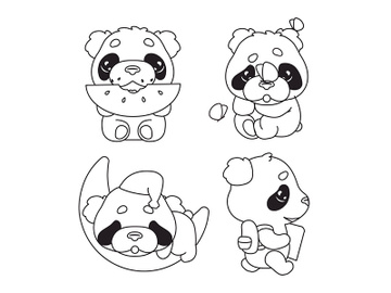 Cute panda kawaii linear characters pack preview picture
