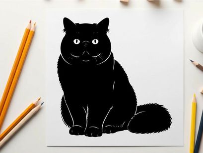 Black cat silhouette with glowing eyes and furry texture