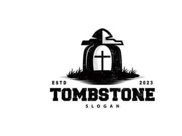 Tombstone Logo, Tomb Cemetery Cross, Vector Vintage preview picture