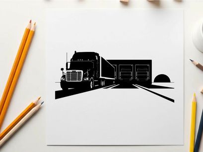 Silhouette of a semi truck driving into a warehouse at night