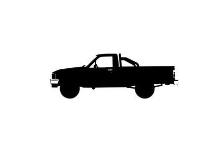 Silhouette of a classic pickup truck against a white background