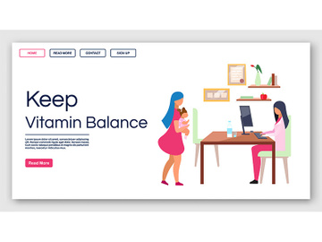 Kids nutrition vitamins balance landing page vector template preview picture
