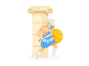 Gladiator behind column flat vector illustration preview picture