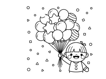 Child holding colorful balloons vector illustration flat design