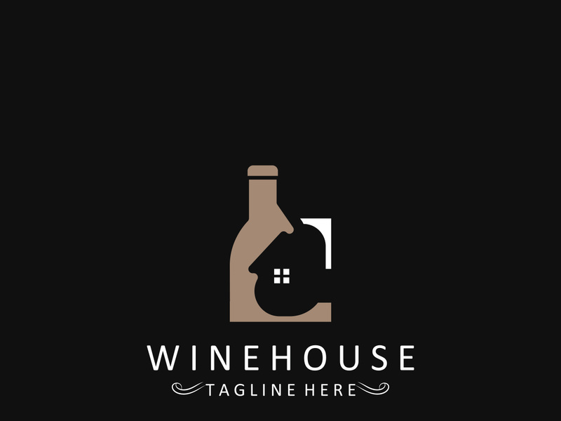 Wine house logo design cretive with drink glass and house template