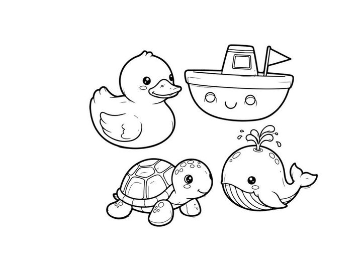 Cute sea animals set flat design vector illustration