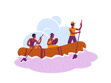 Refugees in boat 2D vector web banner, poster preview picture